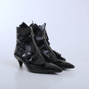 ZARA Mid Heel Ruffled Leather Ankle Boots